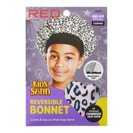 Red by Kiss Kids Satin Bonnet Sleep Cap Reversible Hair Bonnet for Boys and Girls Sleeping Night Silk Sleep Cap (Leopard)