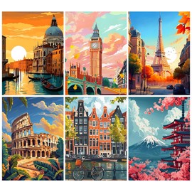 tigdtiu Set di 6 diamond painting per adulti, 5D fai da te, decorazione da parete, 30 x 40 cm