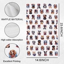 Patriotic Dog Kitchen Towels with American Flag Independence Day Dish Towels Decorations 4th of July Decor Dog Lovers Gifts Waffle Weave Tea Hand Towel for Farmhouse Home Decor 14 x 23 Inches