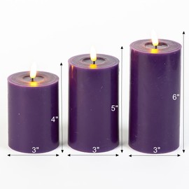 glowiu Purple Flameless Candles Battery Operated with Remote (D3 x H 4" 5" 6") LED Pillar Candles Set of 3 Candles for Home, Festival, Party Decoration of Indoor and Outdoor Events (Purple)