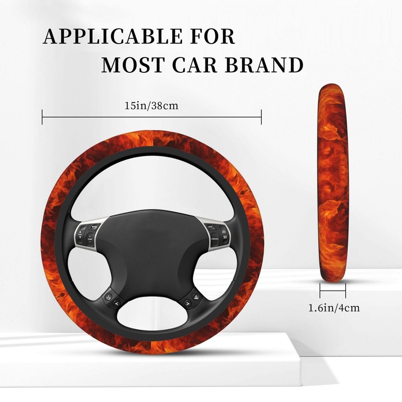 Flames Burning Fire Steering Wheel Covers,Anti Slip Sweat Absorption Elasticity