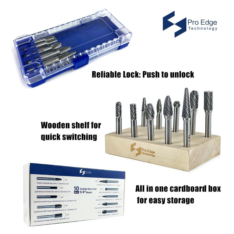 Carbide Burr Set 1/4" Shanks, Head Dia 1/4"-5/16", 10Pcs Double