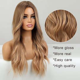 Generic Long Blonde Wig for Women Natural Synthetic Wig Wavy Curly Hair Middle Part Ombre Wigs Party Daily Use (Blonde, 55cm)