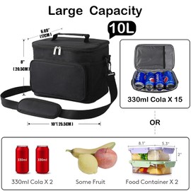 M-YOUNG Adult Large Lunch Box Insulated Lunch Soft Cooler Bag for Men Women Reusable Leakproof Lunch Bag with Adjustable Shoulder Strap (Black)