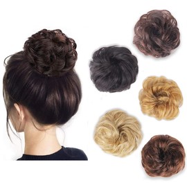 wodemate 100% Human Hair Bun 2 PCS Messy Bun Hair Piece Extension Curly Natural Bun Hair Pieces for Women/Kids (2 PCS, 4# Brown)