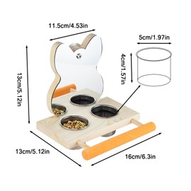 Vogelspiegel mit Sitzstange, Vogelsitzstange mit Spiegel und 2 Fütterung Tassen, Vogelspielzeug, Spiegel Kauspielzeug aus Holz, Käfig Stehen Für Vögel Papagei Spielzeug Haustier Spielzeug Zubehör