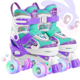 PAPAISON Adjustable Roller Skates for Girls Illuminating Wheels Beginners Rollerskates for Kids Toddler