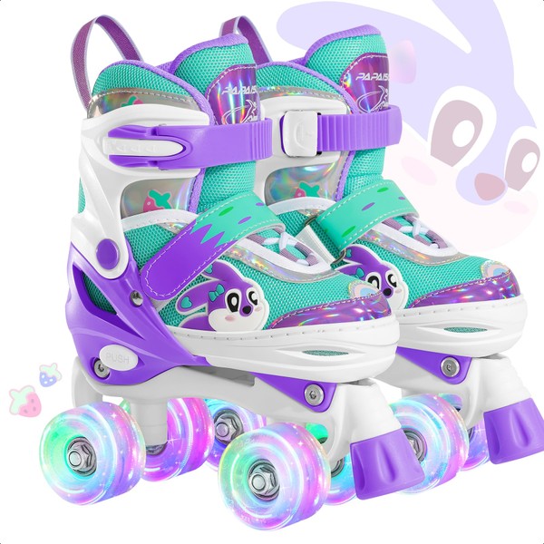 PAPAISON Adjustable Roller Skates for Girls Illuminating Wheels Beginners Rollerskates