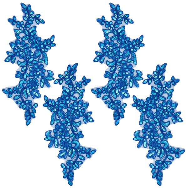 WEBEEDY 4 Pieces Sequin Patches Flower Lace Embroidered Trim Applique