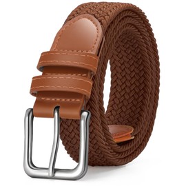 VONMELLI Mens Belt Elastic Belts for Men Stretch Braided Fabric Belt Casual Black Belt Woven Golf Belt for Jeans Brown L
