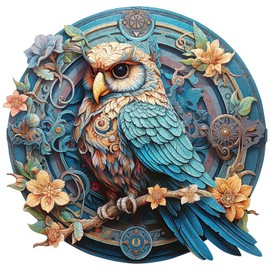 Blumuze Wooden Puzzle Adult 344 Pieces, Wise Owl Wooden Puzzle, Unique Animal Shape Puzzle Pieces, Puzzle Made of Animal Pieces, Puzzle Wooden Adult with Wooden Gift Box (L-34.2 x 33.2 cm)