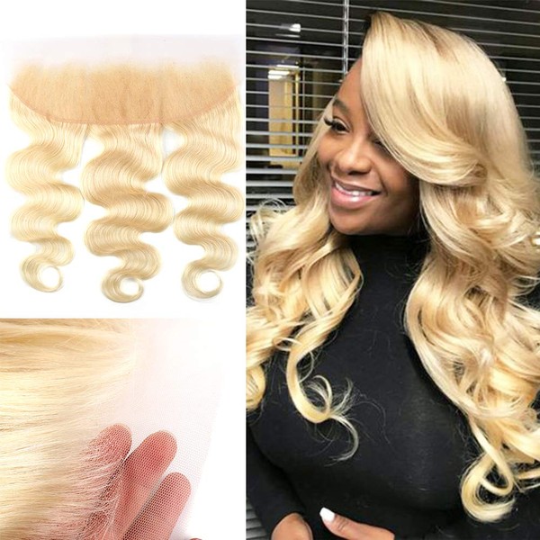 Sent Hair 613 Blonde Lace Frontal Closure Body Wave with Baby Hair Free Part Brazilian Human Hair Frontal Bleach Blonde 16 inch
