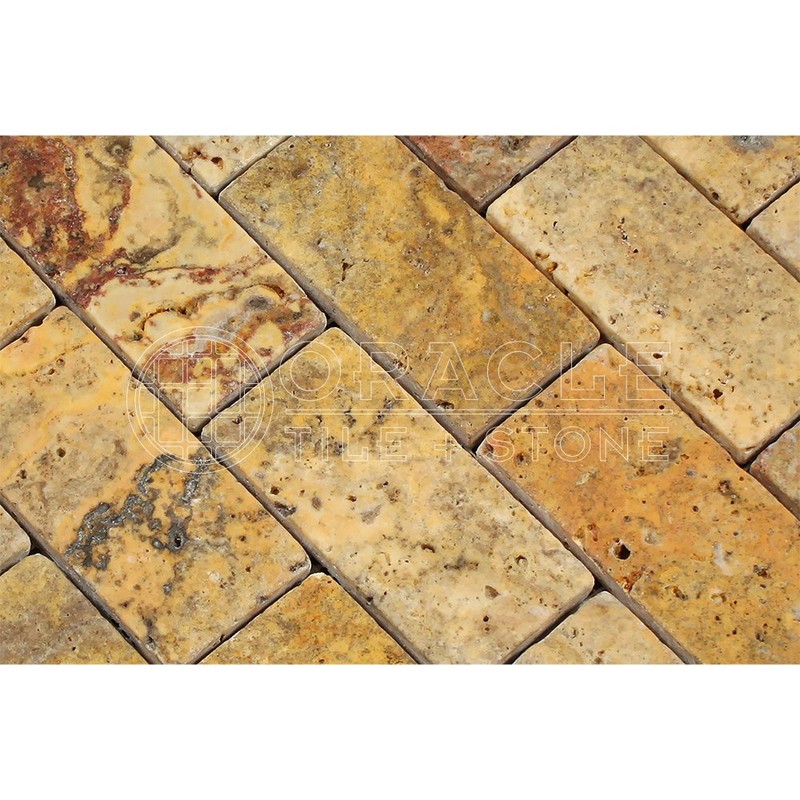 Scabos Travertine 2 X 4 Brick Mosaic Tile, Tumbled (Box