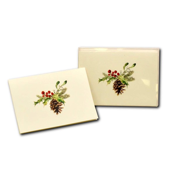 Earth Sky + Water - Christmas Pine Cone Notecard Set - 8 Blank Cards with Envelopes