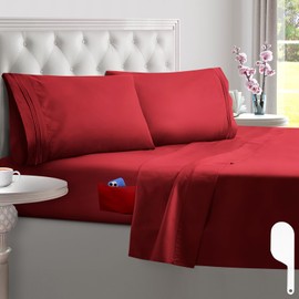 Dreamy Dreams Twin XL Bed Sheets - Soft Microfiber 3 Piece 21" Deep Pocket Sheets with Corner Straps - Breathable & Cooling Hotel Luxury Sheets - Easy Care (Burgundy)