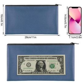2 Pieces Money Bags with Zipper, 11x6.1 inch Money Pouch, Bank Bag, Cash Bag, Check Wallet, Cosmetics(navy)