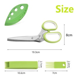 Herb Scissors, Stainless Steel Kitchen Scissors, 5 Blades, Herb Scissors Cutter, Chive Scissors, with Cover, Cleaning Comb and Herb Stripper, Kitchen Vegetable Scissors for Chives, Parsley