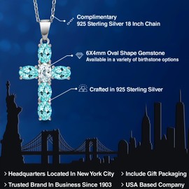 Gem Stone King 925 Sterling Silver Blue Apatite and Sky Blue Aquamarine Cross Pendant Necklace for Women | 3.12 Cttw | Gemstone Birthstone | Oval 6X4MM | With 18 Inch Chain