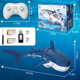Kafuzi 2.4Ghz Remote Control Shark Toys for Pool, 1:18 Scale High Simulation Shark for Kids, Electric RC Sharks Toys with Light & Spray Water Function for 6 7 8 9 Year olds Boys Girls
