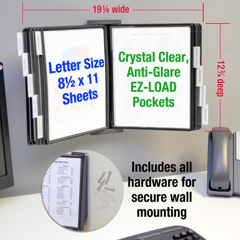 Ultimate Office AdjustaView 10-Pocket Wall Reference Organizer with Easy-Load Pockets