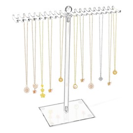 Hscjymnd Acrylic Necklace Organizer Clear Necklace Holder Display Stand Organizer with Bilateral Hooks
