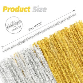 KINGLAKE Pipe Cleaners Pack of 200, Pipe Cleaner Wire, Gold and Silver, 30 cm Pipe Cleaner Wire, Bendable, Pipe Cleaner for Crafts, Decorating, Christmas