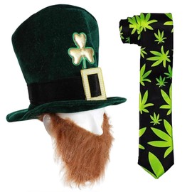 The Fancy Dress Adults St. Patricks Day Accessories Includes Leprechaun Hat with Beard, and Neck Tie Shamrock Costume Irish Festival Accessory