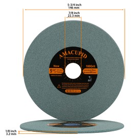 AmaCupid Chainsaw Sharpener Grinding Wheel，Green Silicon Carbide Abrasive。For Universal Saw Chain sharpeners. Sharpening Hard Alloy Saw Chain Teeth. 1/8 Thickness, 5-3/4 Diameter, 7/8 Arbor