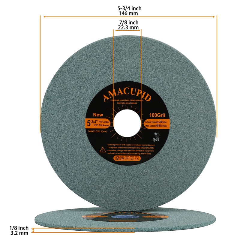 AmaCupid Chainsaw Sharpener Grinding Wheel，Green Silicon Carbide Abrasive。For Universal Saw