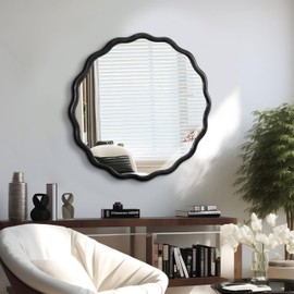 Udorich Enhance Your Space with a Solid Wood Wavy Mirror, Sturdy Design, for Any Room, Black