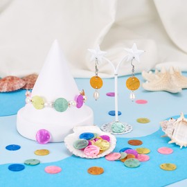 Cheriswelry 70Pcs Natural Disc Coin Shell Connector Charms Summer Seashell Pendants Wind Chime Charms 7 Colors 15x1.5mm for Necklace Earring Bracelet Making Supplies