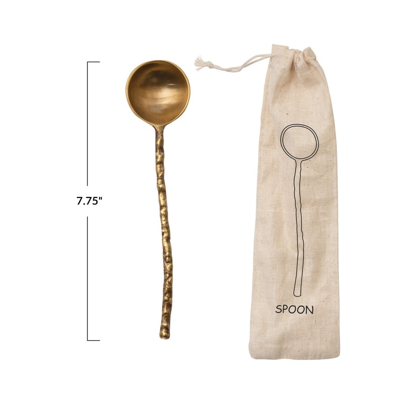 Bloomingville Brass Spoon with Hammered Handle in Printed Drawstring Bag