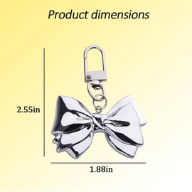 Bag Charms for Handbags Y2k Silver Bow Keychain Charms for Girls Women Y2k Keychain Accessories for Bags Backpacks Purse Charms for Handbags Silver Bow Bag Charm Cute Kawaii Keychain for Car Keys 2pcs