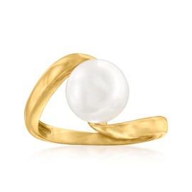 Ross-Simons Italian 9-9.5mm Cultured Pearl Twisted Ring in 18kt Gold Over Sterling. Size 5