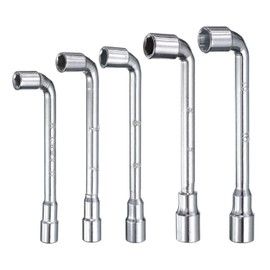 sourcing map 5pcs L Shaped Angled Hex Socket Wrench 6/7/8/9/10mm 45# Steel Double Ended Metric 6 Point Tubular Socket Spanner for General Repairing, Pipeline, Bicycle Car Maintenance
