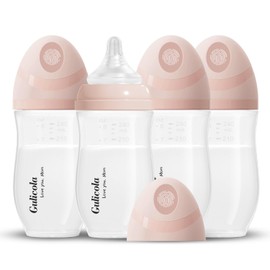 Gulicola Natural PP Baby Breastfeeding Bottles, Medium Flow Nipples (M), 3 Months +, Wide Neck, Pink, 8 oz - 4 pks