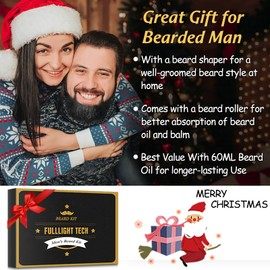 Dad Gift Christmas, Beard Care Set for Men with Beard Roller, Beard Shampoo, 3 Beard Oil, Beard Balm, Beard Comb, Beard Brush, Beard Scissors, Beard Stencils, Men's Beard Care Set Gift for Men