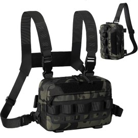 LibSkyln Outdoor Chest Bag for Men, Water-Resistant Fishing Chest Pack, Tactical Vest for Running, Cycling, Hiking, Lightweight Chest Pack Rig for Sports and Workouts (Black CP)