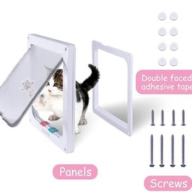 Cat Door,15cm x 15.5cm Flap 4 Way Locking Pet Door,White Weatherproof & Easy Installation Cat Flap for Interior Exterior Doors