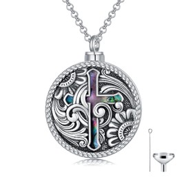 PELOVNY Cross Urn Necklace for Ashes of Loved One 925 Sterling Silver Abalone Shell Religious Cremation Jewelry Keepsake Memorial Gifts for Women