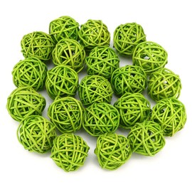 20 Bolas Decorativas de Ratán, Bolas de Mimbre para Fiestas, Bolas de Ratán Juguete para Pájaros, Mesa Boda, Decoración Navidad, Bolas Decorativas, Rellenos Cuencos, Rellenos Jarrones(Verde)