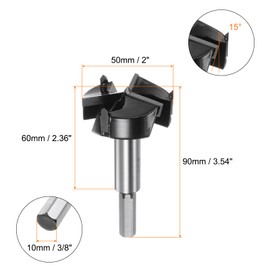 sourcing map Forstner Drill Bit 50mm (2") Tungsten Carbide 3 Flutes 4 Spurs Boring Forstner Bits for Hinge Wood Hole Drilling Woodworking