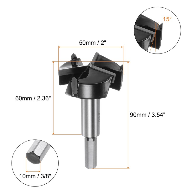 sourcing map Forstner Drill Bit 50mm (2") Tungsten Carbide 3