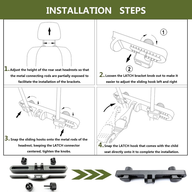 JHKLS Universal Car Headrest Mount Bracket ISOFIX Latch, Car Child
