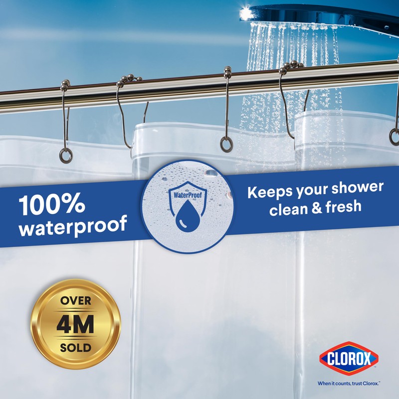 CLOROX Shower Curtain Liner, Premium Lightweight Flexible Waterproof 3g PEVA
