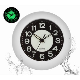 GXSTWU Watch Waterproof Bath Clock Luminous Silent Automatic Glow in the Dark Analog Wall Clock Table Clock for Bath Lavatory Courtyard Office Room Bedroom (White)