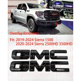 Auto Front Rear Gloss Black Emblem Overlay 2019-2024 GMC Sierra 1500 2500HD 3500HD