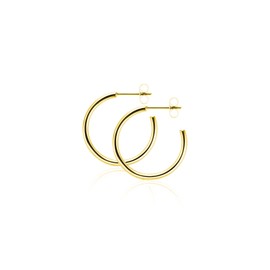 Big Pure Titanium C-Hoop Earrings for Women 14K Gold Plated, Large Thin Tube Open Earrings Hoops, Lightweight Medical Grade Titanium Earrings Hypoallergenic for Sensitive Ear 20mm Gold