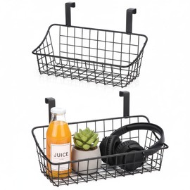 LeleCAT Over Cabinet Door Basket with hook Grid Storage Basket, Kitchen Storage Organizer,Over Cabinet Door Organizer,Hanging it behind a door or on a railing, Small, BLack,2 Pack