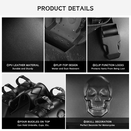 Quixofiber Motorcycle Saddlebags 34L Large Capacity PU Leather Side Saddle Bags Waterproof Universal for Harley Honda Yamaha Kawasaki (3D Skull,Black)